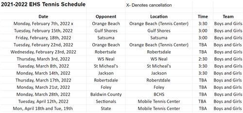 tennis schedule